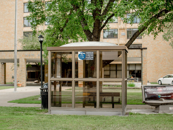 Bus stop located in the front of the New Horizons Manor building