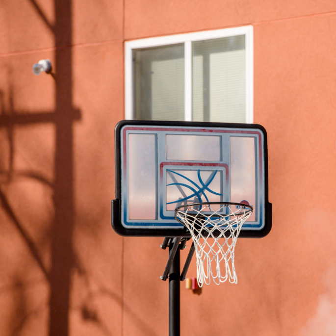 Basketball hoop outside a building